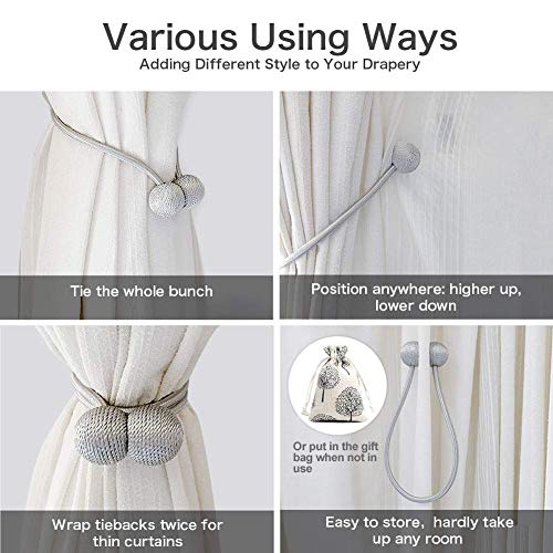 Image of Home Cloud Magnetic Curtain Tiebacks Curtain Drape Holdbacks Clips Rope Holder Buckles for Home Bedroom Office (1 Pair 2pcs, Silver