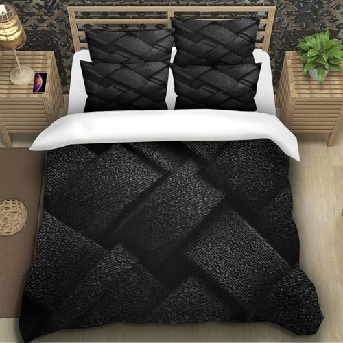 Parure de lit microfibre résistante motif tissé noir housse de couette 3D