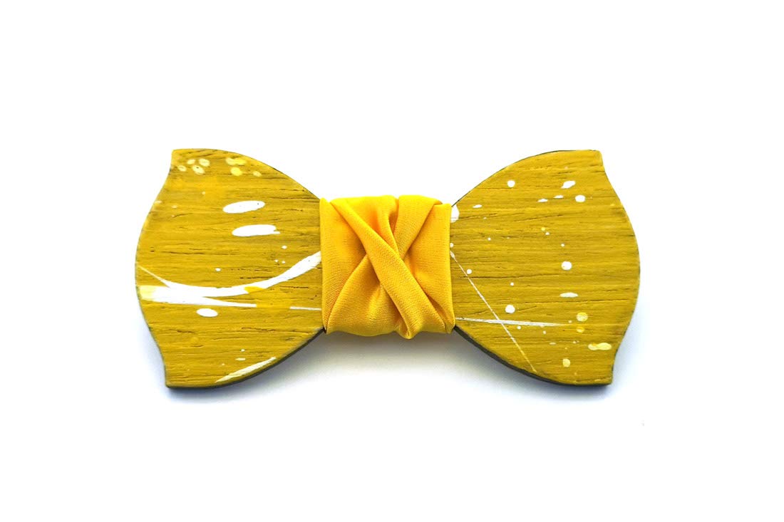 GIGETTO Papillon legno Made in Italy Serie Action Painting Nodo raso giallo