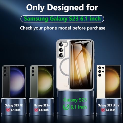 Image of OWKEY for Galaxy S23 Case 6.1'', Magnetic Samsung Galaxy S23 Case for Magsafe with Screen Protector, [Military Grade Protection] Shockproof Phone Cover S23 Case Protective Case for Samsung S23, Gray
