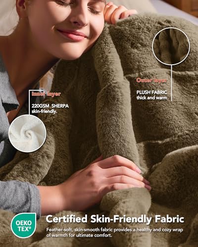 Image of Homemate Electric Heated Throw Blanket - 50 inchx60 inch Luxury Faux Fur Heating Bed Blankets with 10 Heating Levels 8 Hours Auto Off Fast Heating Over-Heated Protection Ultra Soft Warm Flannel ETL Certified