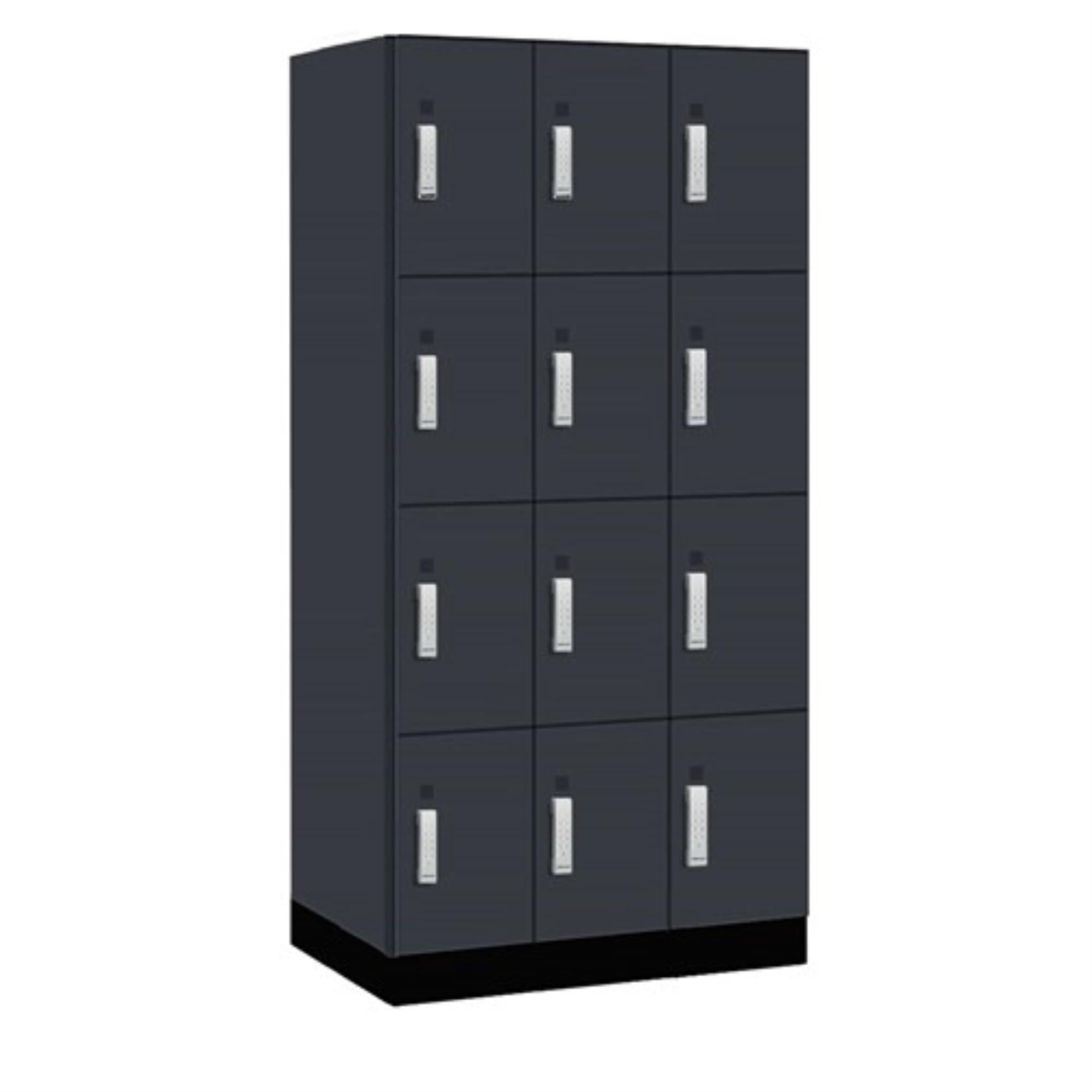 Salsbury 12 Wide Premier Wood Locker-Four Tier-3 Wide-6 Feet High-21 Deep-Carbon Mesh-Silver Electronic Locks