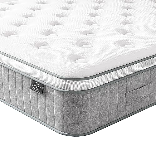 TeQsli King Mattress 5FT, 10 Inch Gel-infused Memory Foam and Pocket Sprung Hybrid Mattress, Medium Firm Spring Mattress King Size Bed In A Box, 10-Year Support, 150x200x25cm