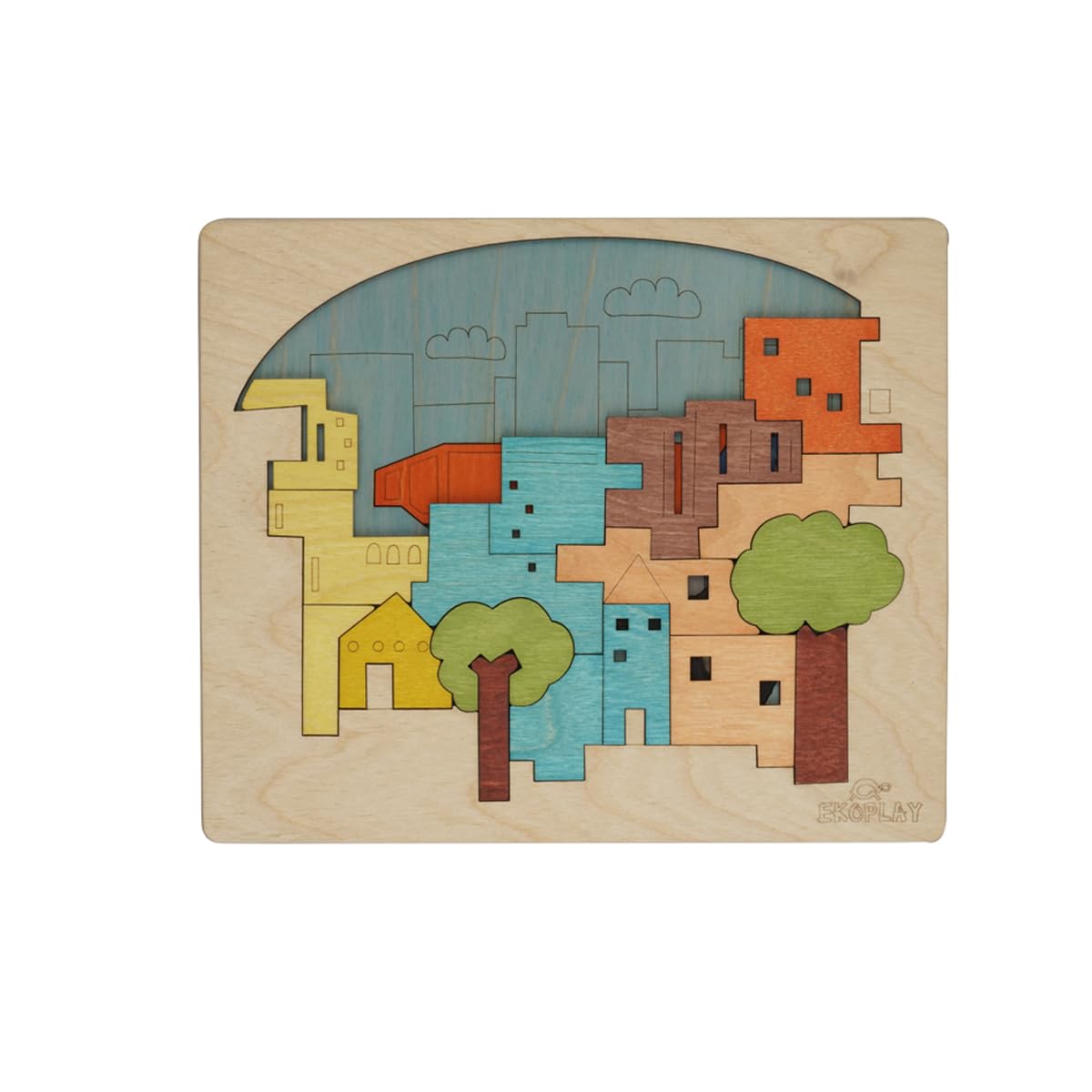 Ekoplay City Construction Multilayered Wooden Puzzles for Kids, 23 Piece Jigsaw Puzzle for School Kids, Learning Educational Toys Gifts for Boys Girls.