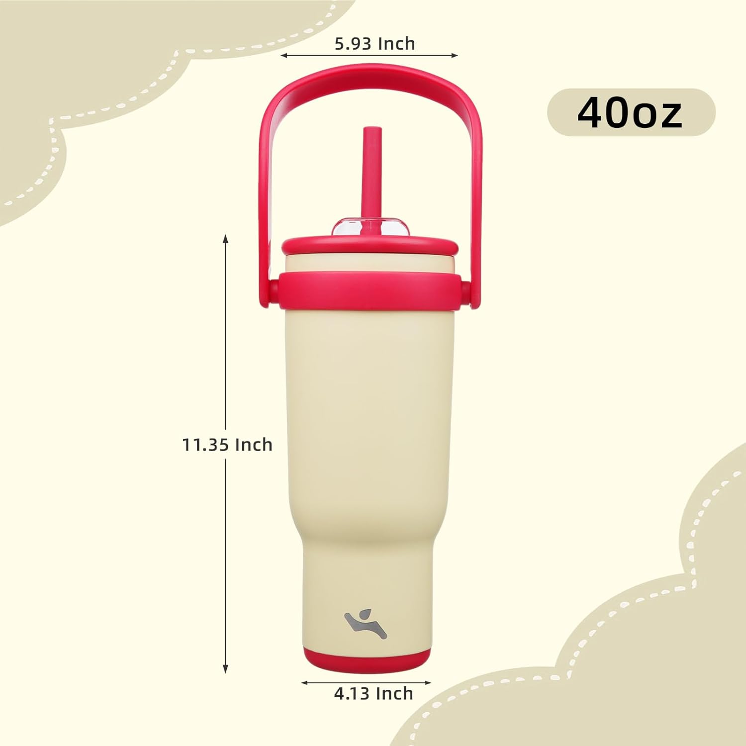 40 oz Tumbler with Side Handle, Insulated Water Bottle with Straw and 2 in 1 Lid, Stainless Steel Cup Travel Coffee Mug for Sports Office Gym,Cream - Image 5