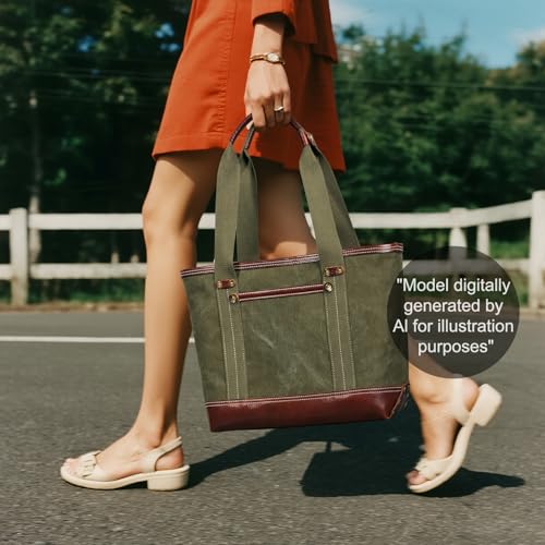 Tote Bag para mujer, lona con cuero, cierre magnético miniatura 7