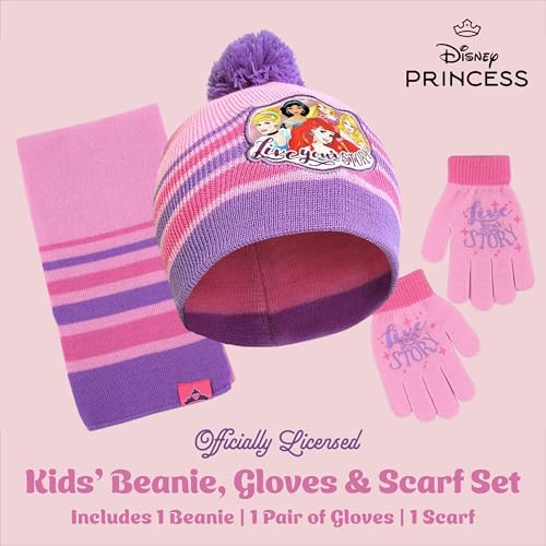 Disney Girls Princess Winter Hat, Scarf & Mittens Set For Toddler Ages 2-4 Or Hat, Scarves & Kids Gloves Sets For Ages 4-72