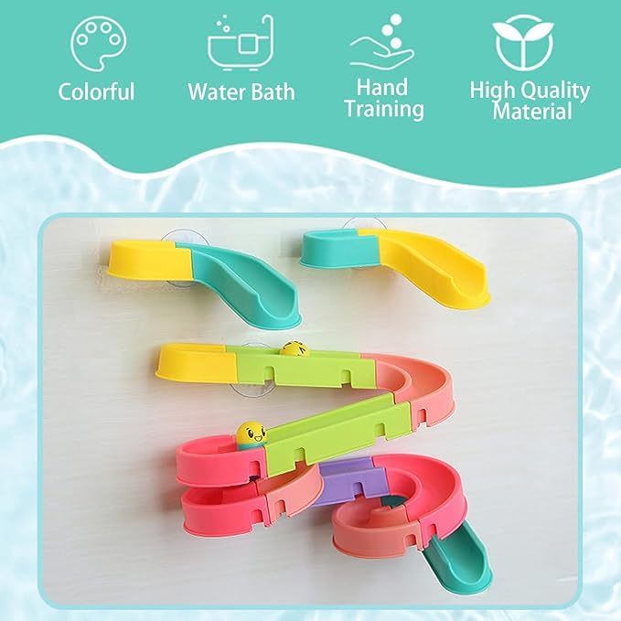 Image of Kidology Small Duck Slide Track Bath Toys, Bathtub Fun Construction Toy Game for Kids, Slide with Tiny Yellow Ducks (30 Pcs Set)