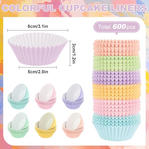 Image of 600 Pack Pastel Cupcake Liners Colorful Cupcake Wrappers Baking Cup Standard Size Muffin Liners for Spring Easter Baby Shower Wedding Birthday Pride Party Candy Cake Decorations Supplies
