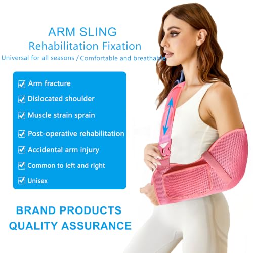 Image of VISKONDA Arm Sling Shoulder Immobilizer-Rotator Cuff Support Brace-Comfortable Medical Sling for Shoulder Injury,Left and Right Arm,Men and Women,for Broken,Dislocated,Fracture,Strain(Pink,Large)