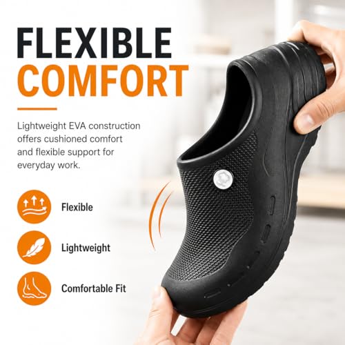 Image of Chef Shoes for Men & Women, Non Slip Waterproof Kitchen Clogs, Oil Resistant Slip On Work Shoes, Lightweight Closed Toe Nursing Shoes for Restaurant, Healthcare, Garden, Cleaning