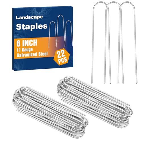 Whonline 22 Pack Landscape Staples 6 Inch Galvanized Round-Top Garden Stakes Tent Stakes Heavy Duty 11 Gauge U Pins Ground Lawn Staples for Weed Barrier Fabric Fence Irrigation Soaker Drip Hose