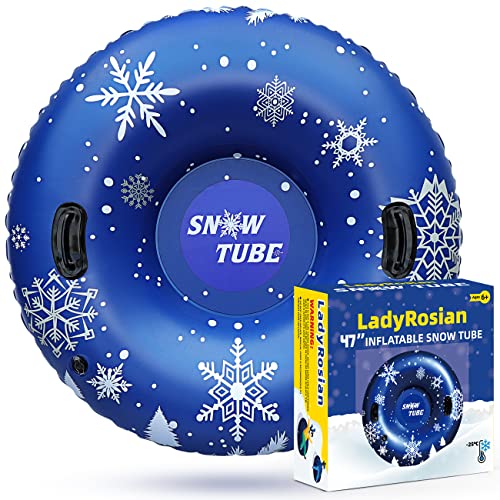 LadyRosian Snow Tube for Sledding,Sleds for Adults and Kids,47 Inch Inflatable PVC Snow Tube,Cold-Resistant Snow Tube with 2 Handles,Snow Toy for Winter Sports
