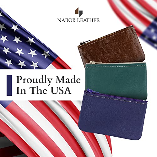 Image of Genuine Leather Small Zipper Pouch Coin Purse for Women Change Holder for Men Size 4 x2.5 Made in U.S.A