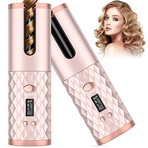 Automatic Curling Iron, Cordless Auto Hair Curler with 6 Adjustable Temperature & LCD Timer, Wireless Rotating Beach Waves Curling Iron, Fast Heating Hair Curling Wand Ceramic Barrel Styling Tools