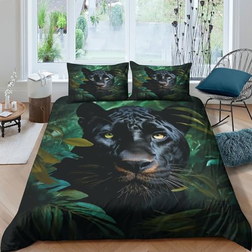 Funda nórdica de pantera negra 3D en microfibra suave con dos fundas de almohada para cama doble 2