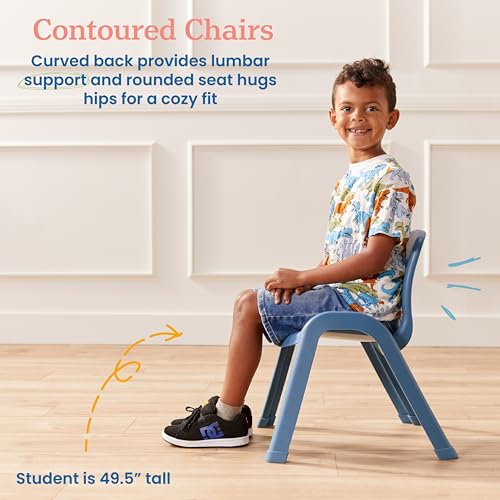 Image of ECR4Kids Plastic Stackable SitRight Chair, 11in, Classroom Furniture, Peacock Blue, 4-Pack | Durable plastic, GREENGUARD Gold Certified, 3-5 years, 74 lb capacity, fully assembled, indoor and outdoor, classroom /home
