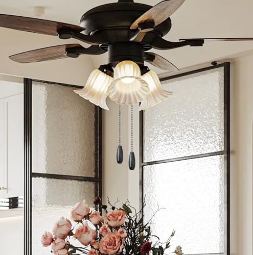 Image of Dotlite 4Pack Black Wooden Ceiling Fan Pull Chain Extender, 12in Decorative Fan String Pulls Extension,3mm Diameter Beaded Chain Pulls Ornaments with Connector