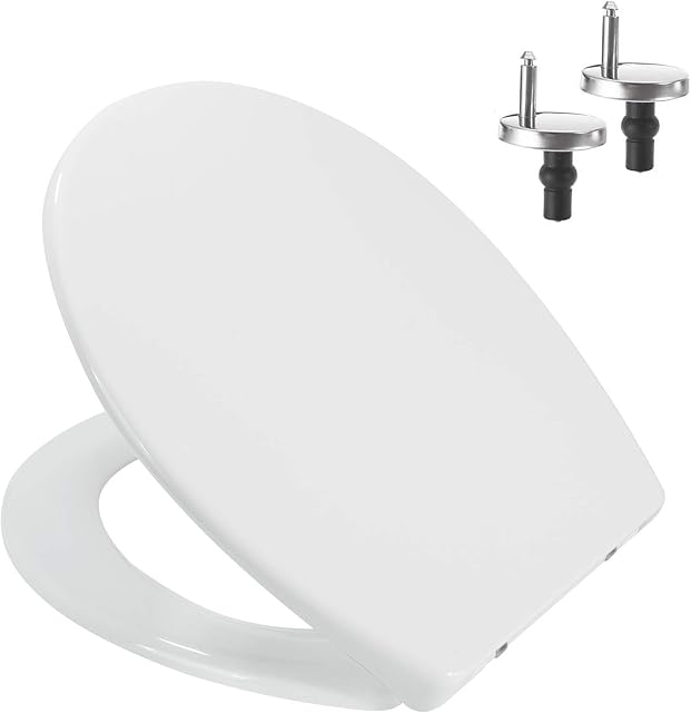 Mass Dynamic White Toilet Seat, Anti-slam Soft Close Toilet Seat, Quick Release Cleaning, Top Fix Easy Installation, Standard O Shape Toilet Seat (450mm x 370mm)