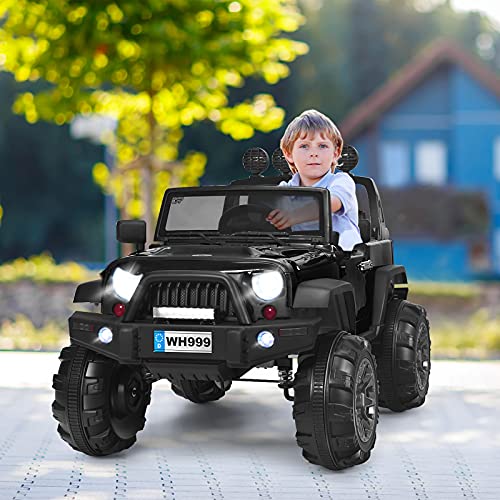 HONEY JOY 12V Ride On Truck, Battery Powered Electric Cars for Kids, Spring Suspension, MP3, LED Lights, Remote Control, Openable Door, Toddler 4 Wheeler Ride On Toys Car, Gift for Boys Girls(Black)