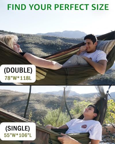 image for Sunyear Camping Hammock, Portable Single & Double Hammock with Net, 2 