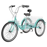 Slsy Adult Tricycles 7 Speed, Adult Trikes 20/24/26 inch 3 Wheel Bikes, Three-Wheeled Bicycles Cruise Trike with Shopping Basket for Seniors, Women, Men.