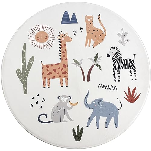 Primaflor - Ideen in Textil Moderner Kinderteppich SAVANNE - Giraffe, Rund 100 cm Durchmesser,...