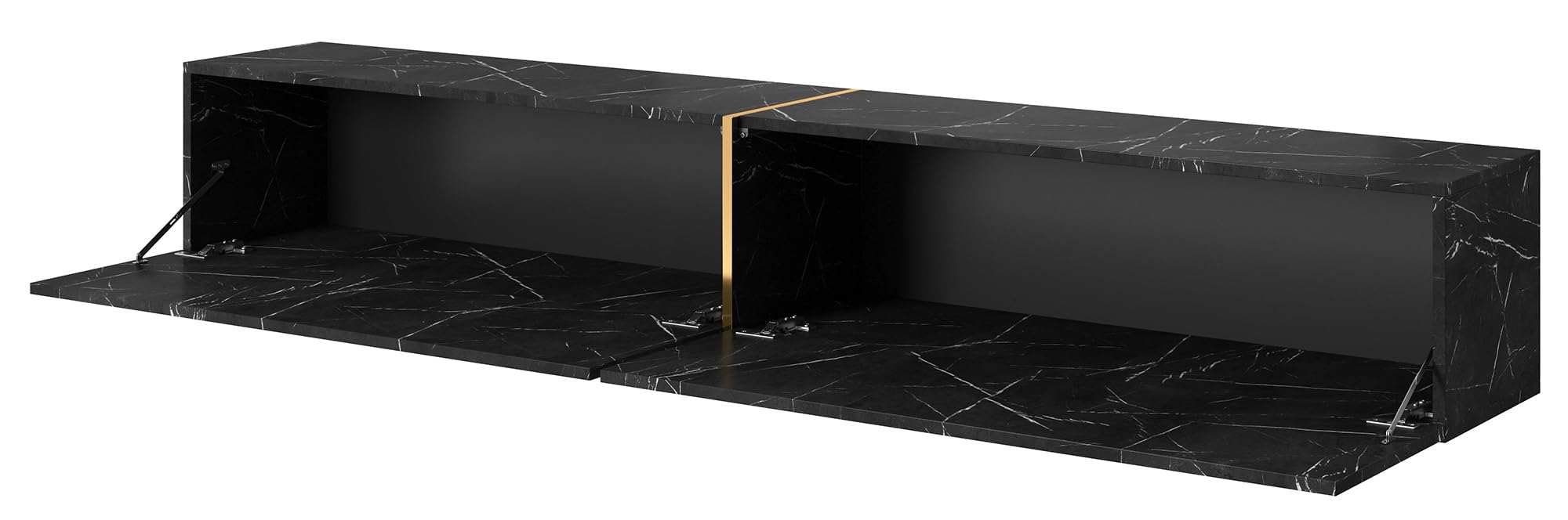 Selsey Mueble De TV Mesa De TV 200 cm Suspendido para Salón Dormitorio Mármol Negro con Inserción Dorada Bisira