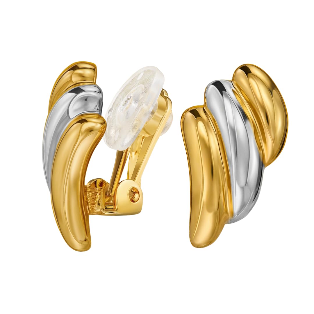 Traveller Ohrclip - Bicolor - 22kt Vergoldet & Platiniert - 17x10 mm - 157771