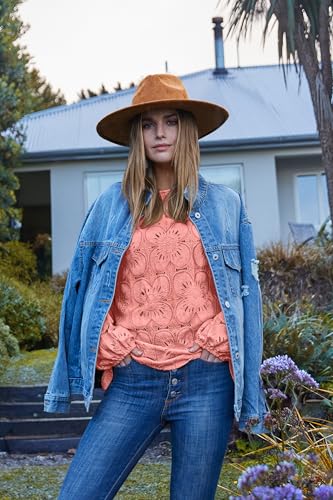 Image of OFEEFAN Blouses for Women Dressy Casual Spring Tops 2026 Summer Outfits Flower Lace Crochet Long Sleeve Shirts