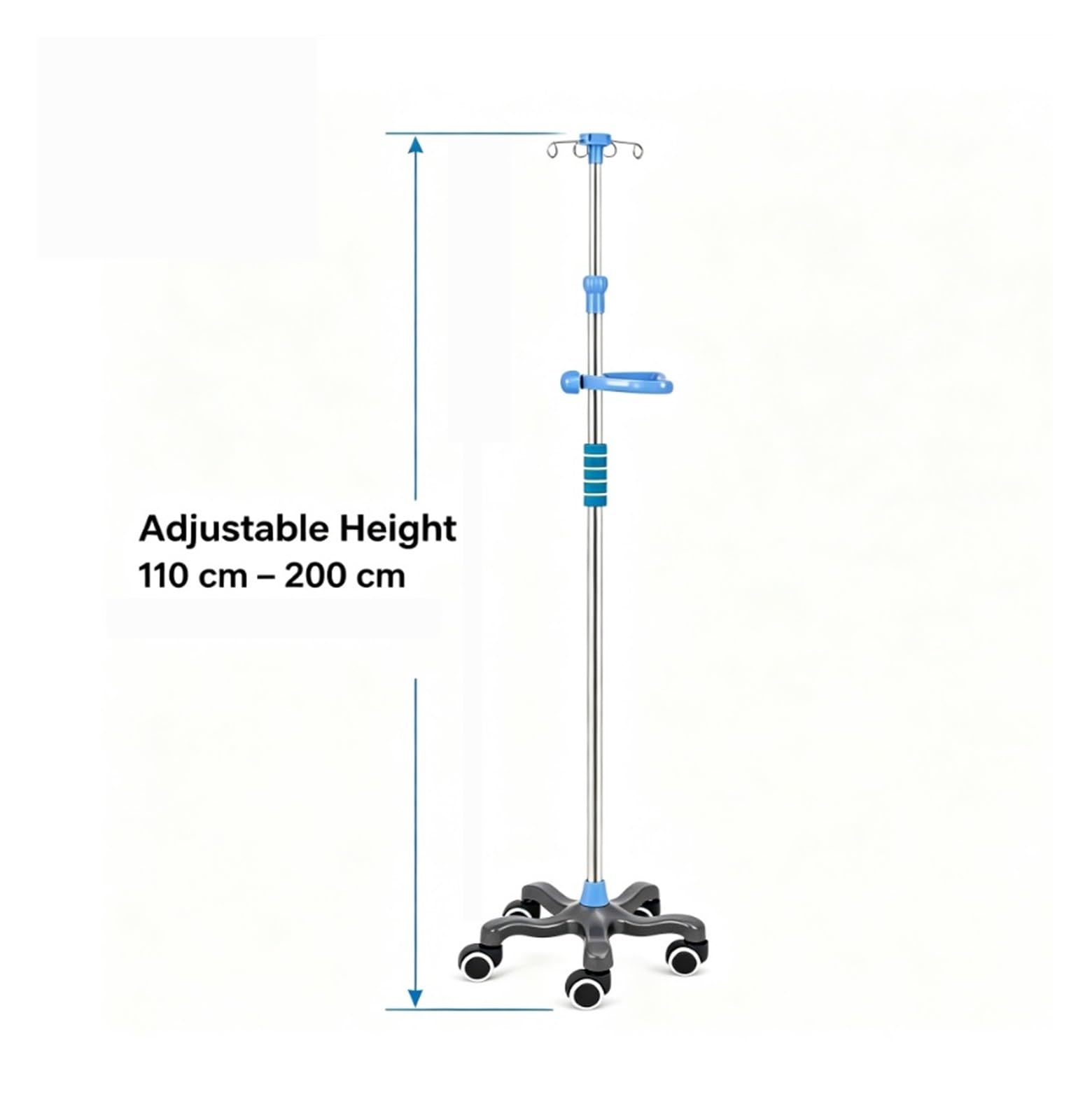 Poste de soporte intravenoso portátil con asa rodante IV portabotellas | Poste con Ruedas Regulable en Altura, for Atención Clínica en el Hogar