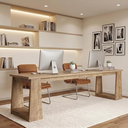 Tribesigns 86.6 Inch Extra Long Computer Desk Two Person Desk Dual Workstation Home Office Desks for 2 Users Large Gaming & Multi-Monitor Setup Writing Table for Spacious Workspace Light Brown