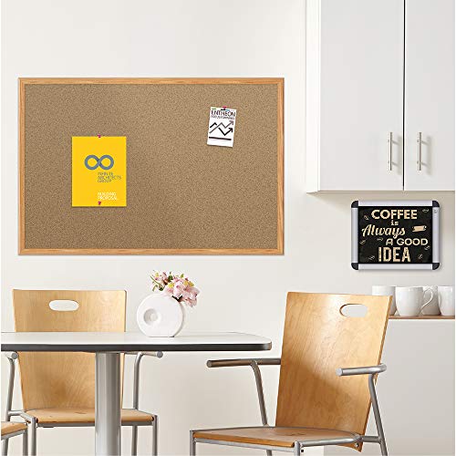 Mead Classic Cork Bulletin Board, 24" X 18", Corkboard, Oak Finish Frame (85365) #TOP1