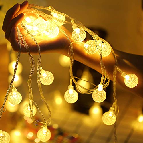 B-right - Stringa di luci a batteria, 40 luci a LED, impermeabile, 8 modalità di illuminazione, decorazione natalizia, per giardino, cortile, feste (bianco caldo)