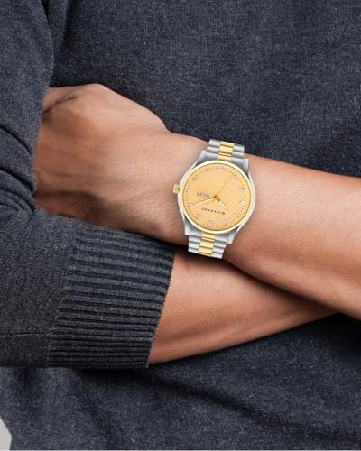 Image of Giordano Analog Watch for Men with Two-Tone Stainless Steel Strap & Textured Dial, Day-Date Display, Elegant Casual Style
