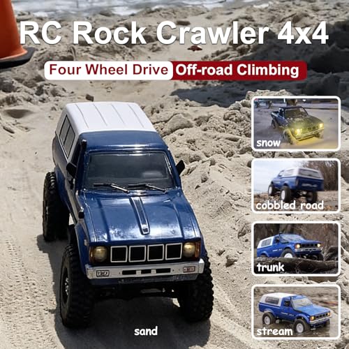 Image of YUCT WPL C24 RC Rock Crawler with Two Batteries | 4X4 RC Truck with Extra Metal Drive Shaft,Blue