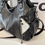 Handtasche Vintage City Bag Tote Bag Damen Große Schultertasche PU Leder Uni Tasche Punk-Stil Umhängetasche Slouchy Braune für Schule Reisen – Bild 4