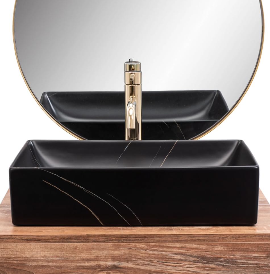 GTM Design Aufsatzwaschbecken Rechteckig - Modernes Keramik-Waschbecken Ohne Überlauf