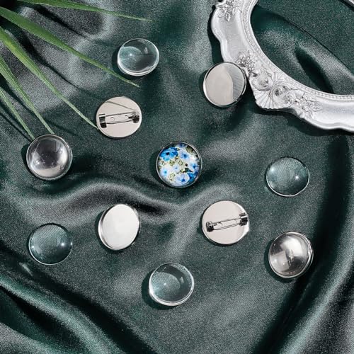 UNICRAFTALE 30 Sets 20mm Flat Round Stainless Steel Brooch Tray Base Blank Cabochon Brooches Making Kit Clear Glass Cabochons Brooch Clasps Pin Disk Base Christmas Day for Jewellery Making Kits - Image 2