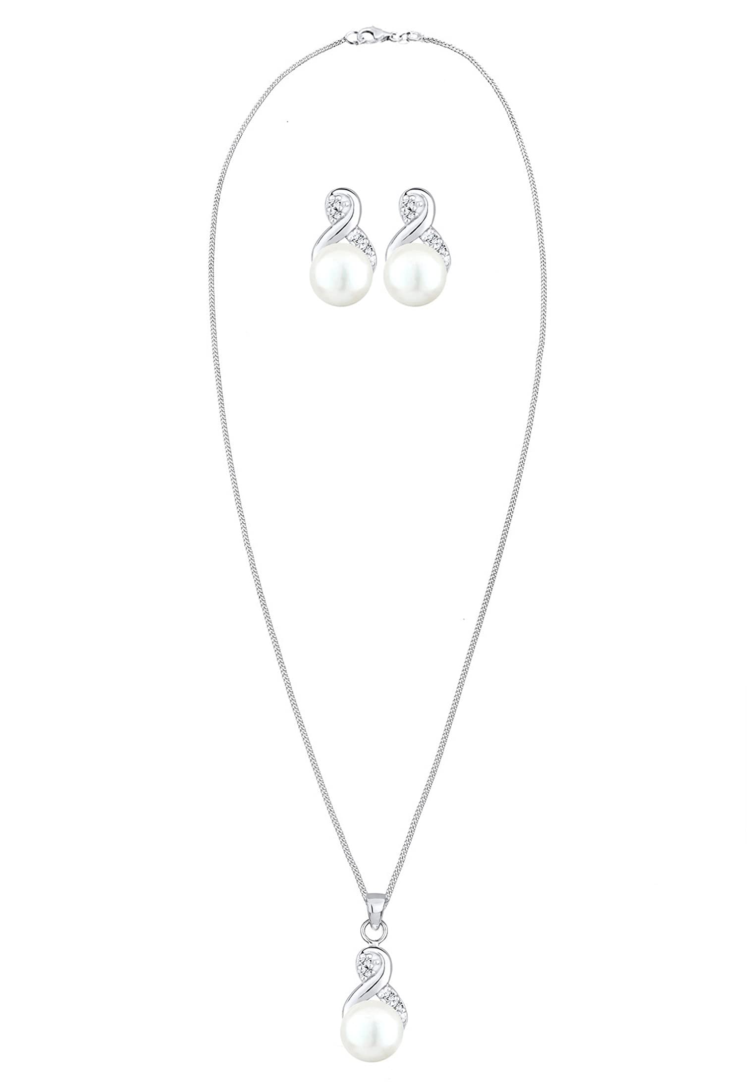 Elli Schmuckset Damen Infinity Symbol mit Süßwasserperlen | mit Kristallen, 925 Sterling Silber