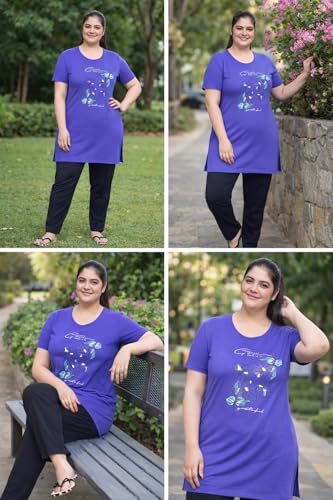 Image of RYSH Women's Printed Cotton Plus Size Longline T-Shirt with Pockets | Cotton fabric - soft longline T-shirt with easy plus-size fit