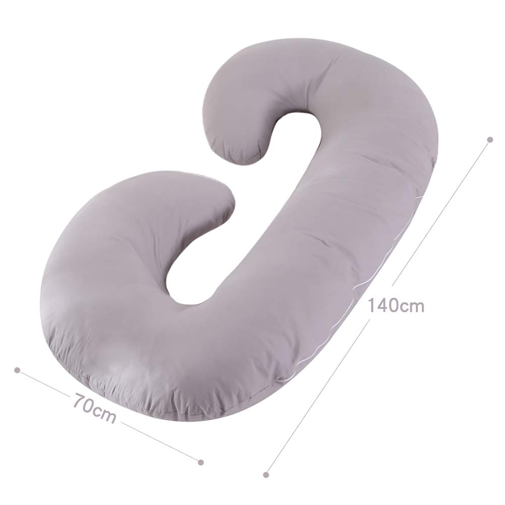 HONGBI Schwangerschaftskissen zum Schlafen C-Form Lagerungskissen und Seitenschläferkissen für Schwangere mit waschbarem Bezug Schwarz+Grau 140x70cm