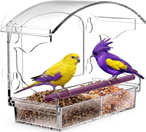 Window Bird Feeder with powerful suction cups Bird Feeders for Small Birds with Detachable Seed Tray for Bird Watching Squirrel-proof feeder box for birds