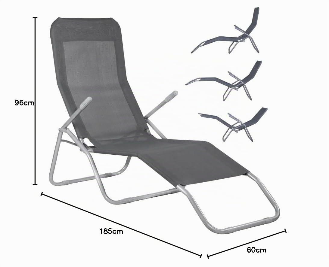 SPRINGOS Chaise Longue basculante Chaise Longue de Jardin 3 Positions en métal avec accoudoirs et Tissu Textile Fauteuil inclinable d'été