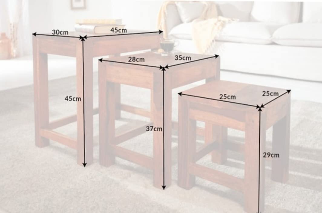 IThree Wooden Sheesham Wood Bedside Nesting Table Set of 3 Stool for Living Room (Natural Teak) (Large, Brown) Sold sheesham 2