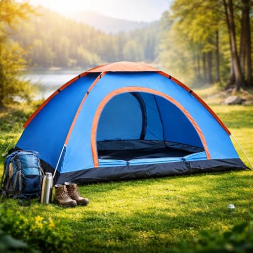 Image of Portable Waterproof Dome Tent for 4 Person - Picnic, Hiking, Camping Tent with Carrying Bag, Multicolor