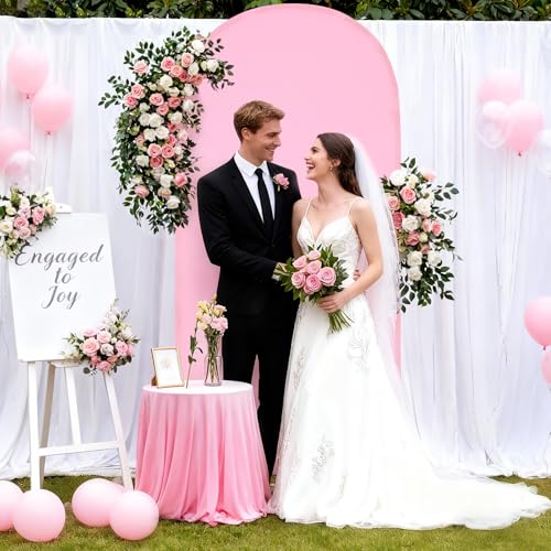 Image of Arch Backdrop Cover 6.6ft Double Color Spandex Wedding Arch Stand Covers for Birthday Party Baby Shower Gender Reveal Boy or Girl Decoration(Pink&Blue)