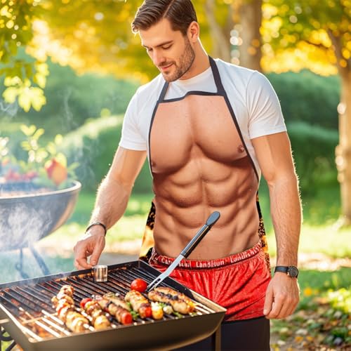 KUMSODE Lustige Geschenke für Herren Neuheit Grillschürze Muskel Kochschürzen Verstellbar Wasserdicht Küchenschürze für Weihnachten BBQ Party Erwachsene Herren Geschenk