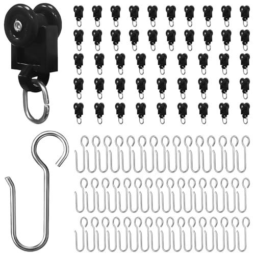 Curtain Track Ceiling and Wall Mounted Track Heavy Duty Room Divider Curtain Rods Rail Dedicated Curtain Track Roller and Hooks Black for Bedroom Living Room Bathroom Outdoor Courtyard Study (48 Set)