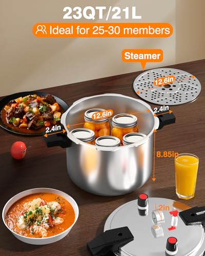 Image of Wantjoin Aluminum Pressure Cooker 23Qt Pressure Canner, Pressure Pot with Pressure Control for Home Kitchen or Restraurant, Commercial Pressure Cooker with Gauge